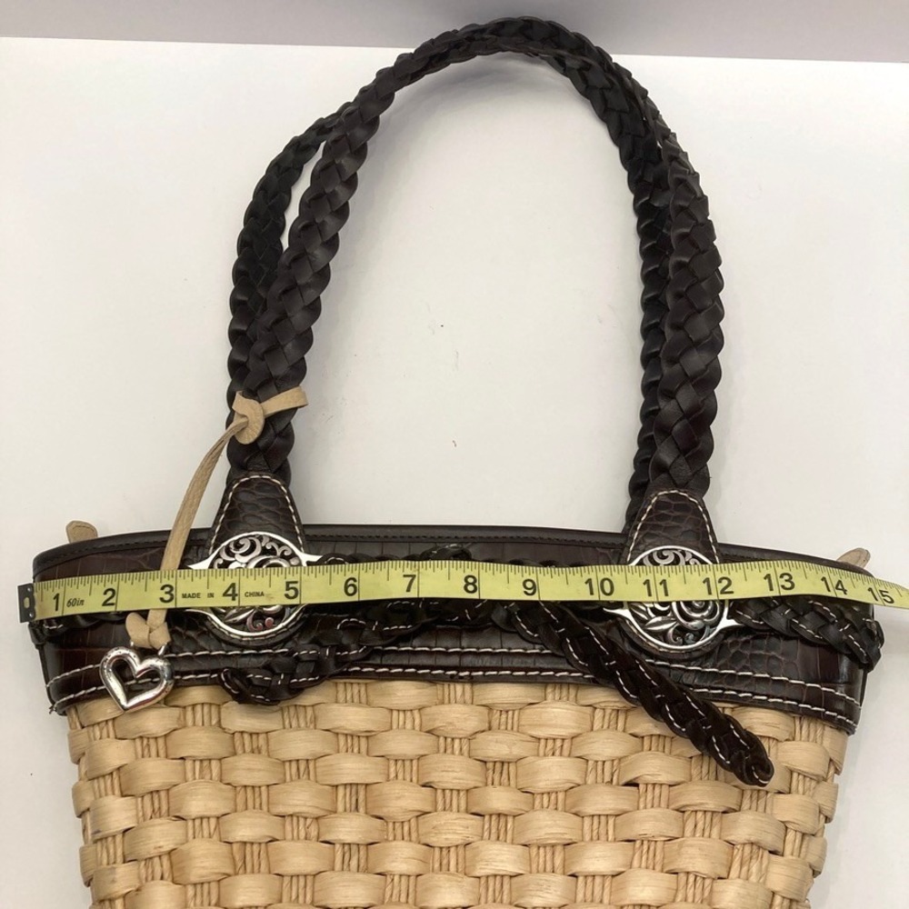 Brighton Candice Straw Beige Leather Shoulder Bag Purse Charm Zip Top - Picture 12 of 14